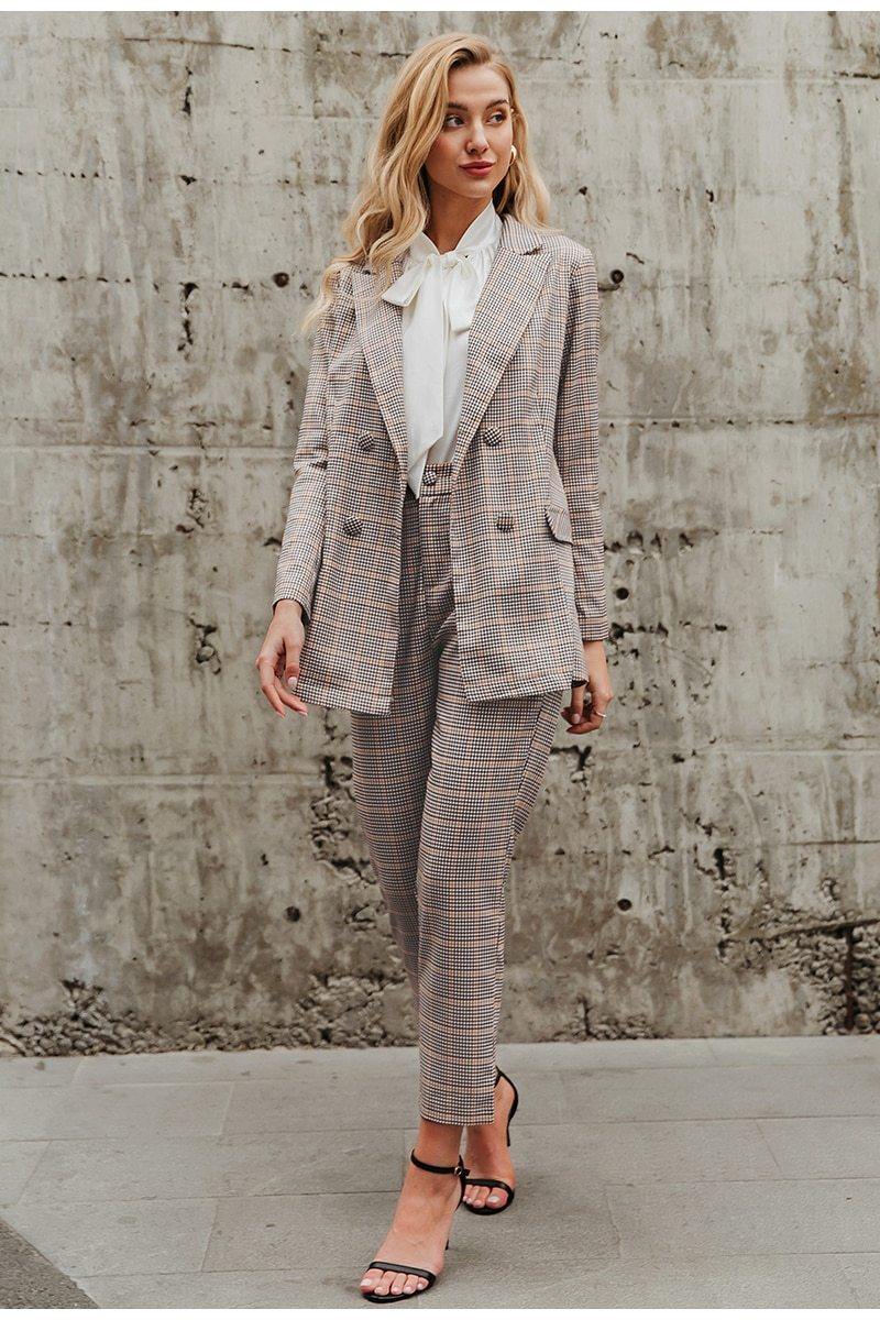 Conjunto Office Blazer e Calça Xadrez - Loja HEBE