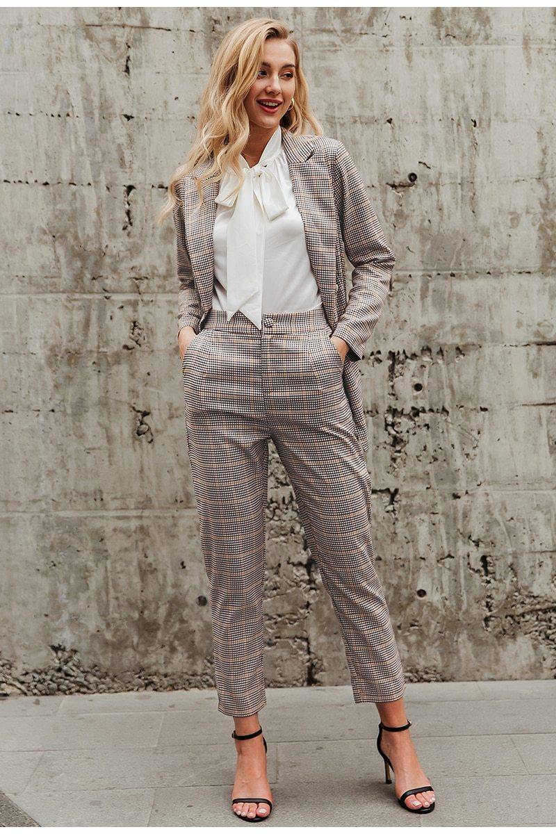 Conjunto Office Blazer e Calça Xadrez - Loja HEBE